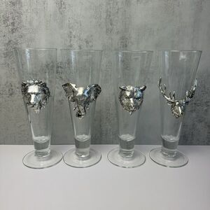Vintage Arthur Court Large Pilsner Glasses Bear, Elephant, Elk Deer Set Of 4